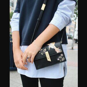 Foley + Corinna MA CHERIE TAYLOR CROSSBODY IN BLACK with Hummingbird and Flowers